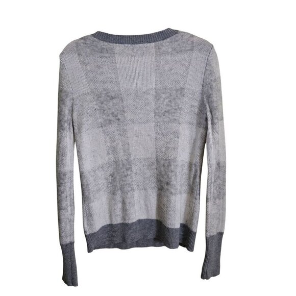 Banana Republic Gray Buffalo Check Mohair Wool Blend Crewneck Sweater Size S - Picture 3 of 7